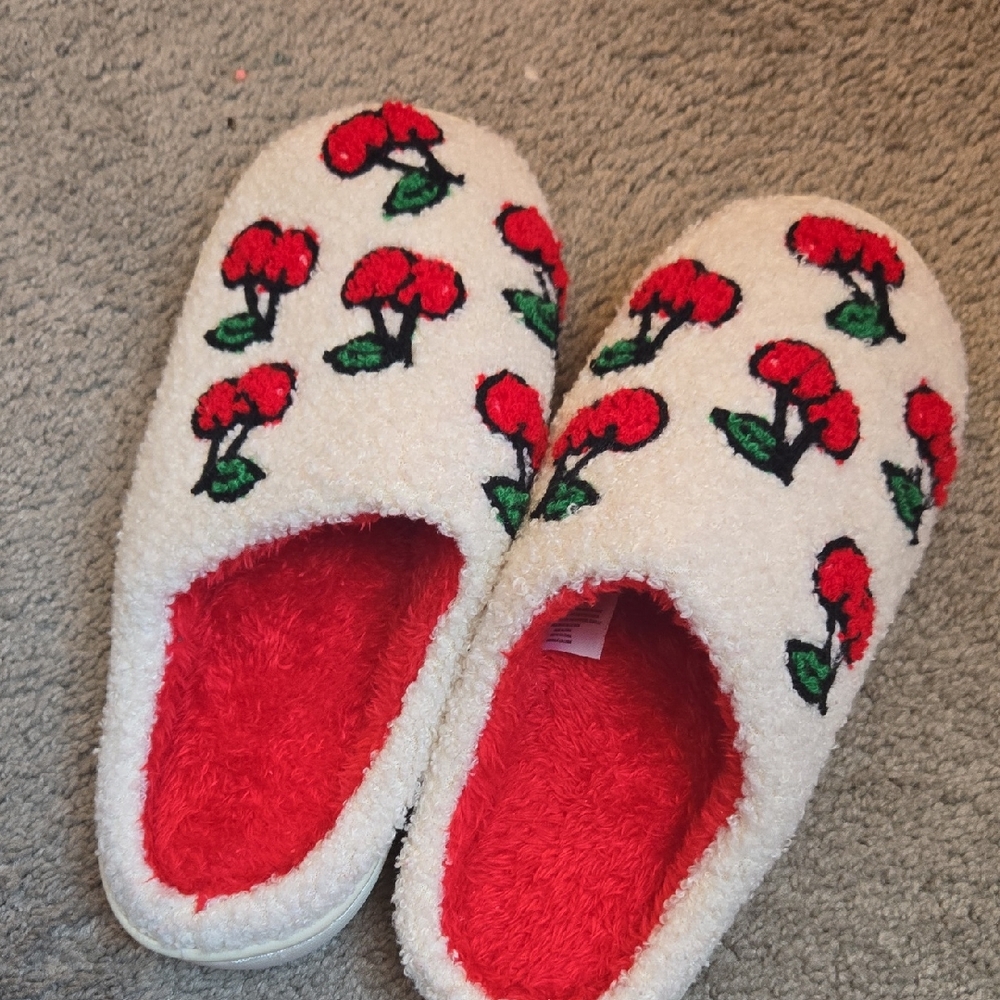 Cozy Red and White Slippers with Cherry Design